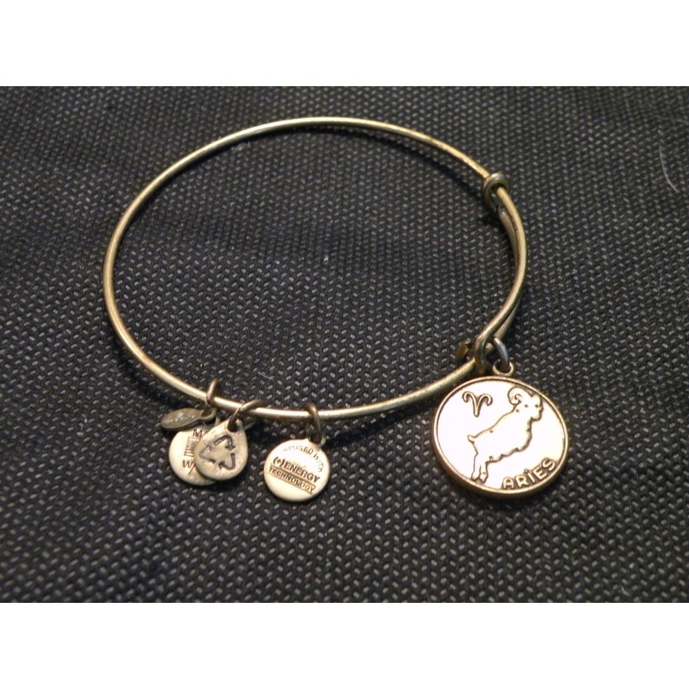 Alex and Ani Aries Zodiac Charm Expandable Wire Bangle Bracelet Gold Tone